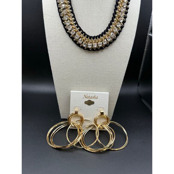 Natasha Statement Collar Necklace with Clear Stones and Matching Earrings - Picture 4 of 6